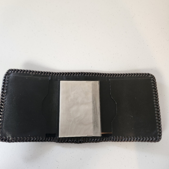 Vintage Tooled Brown Leather Wallet Mens Handmade 1970s Western Boho Cowboy 70s - Picture 3 of 6